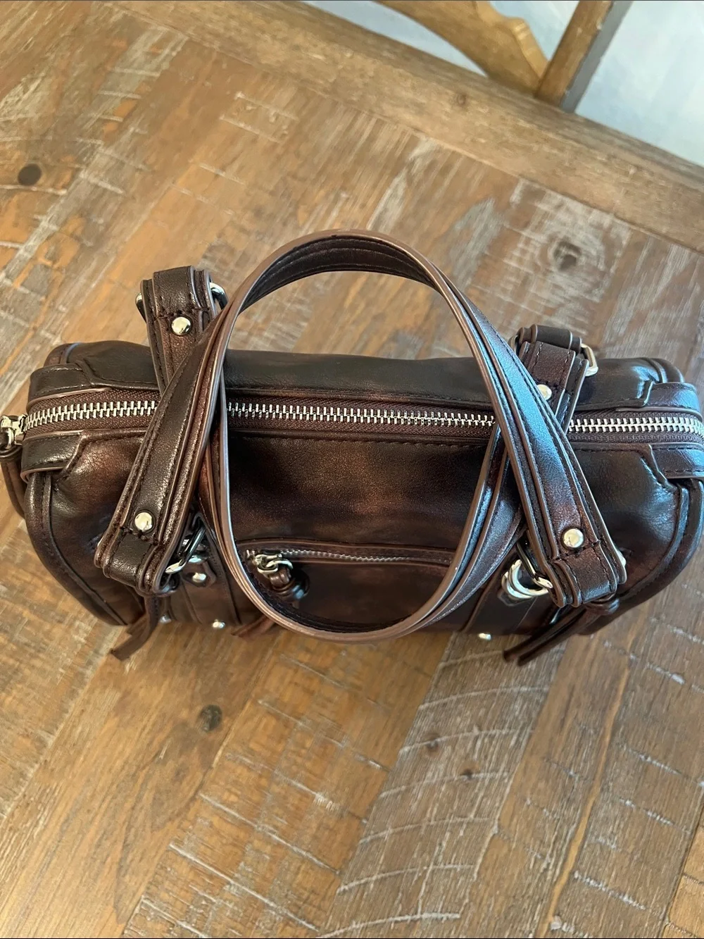 Made in NYC Distressed Brown Crossbody Satchel - Picture 4 of 10